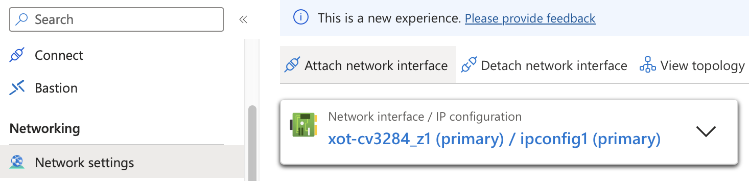 Azure attach network interface dialog